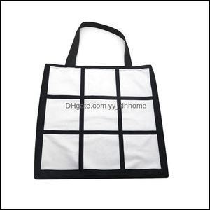 Aufbewahrungstaschen 9 Quadrate Sublimation Blank Bag Single Side Black Shop Handtaschen 40x40 cm One Shoder Sack Tuch Wiederverwendbar 12Ex G2 Drop Deli Dhoj6