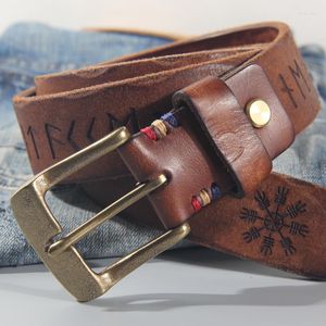 Belts Cinturão masculino Top Vintage Handmade Grain Leather Dois Lados com Denim Casual de Fivela de Bastão de Alta Qualidade