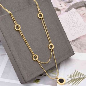 double layered clover pendant necklace gold stainless steel necklaces jewelry for women gift