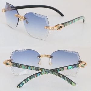 Designer Original Seashell Inside Black Buffalo Horn Sunglasses for Women Luxury Diamond set Rimless Sun glasses Male and Female 8200757 Design Cat eye Woman