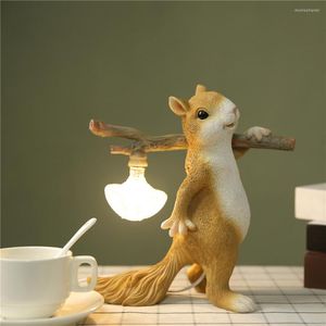 Table Lamps Resin Squirrel Lamp Mini LED Small Night Light Children's Room Decoration Animal Desk Bedside Home Deco