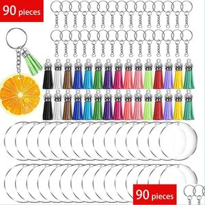 Keychains Acrylic Transparent Circle Discs Keychains Blanks With Hole Colorf Tassel Pendant Key Rings Chain For Diy Crafts Mjfashion Dhro2