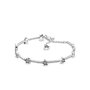 925 Sterling Silver sparkling star Charms Bracelets with box Fit Pandora European girl lady Beads Jewelry Bangle Real Bracelet for222r