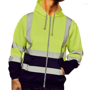 Men's Jackets Men Workwear High Visibility Work Jacket Coat Mens Reflective Safety Sweatshirt Hooded Clothing Winter