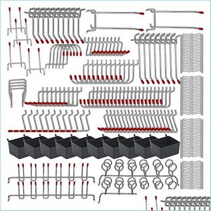 Ganci Binari Ganci Binari Pz Assortimento di pannelli forati con set in metallo Contenitori Chiusure con pioli per l'organizzazione del sistema di archiviazione Ganci per attrezzi Drop Deliv Dhfd1