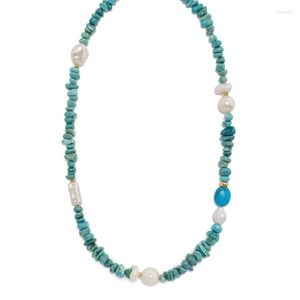 Choker Kreative Unregelmäßige Blaue Stein Natürliche Süßwasser Perle Perlen Halskette Böhmischen Exquisite Lange Schmuck Für Frauen Party Strand