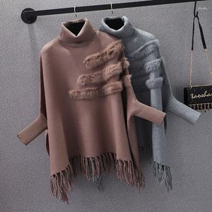 Frauenpullover Koreanische Herbst Frauen Quaste Lange Mantel Pullover Rollkragen Poncho Lose Strickwaren Pull Femme Übergroße Cape Schal Gestrickt