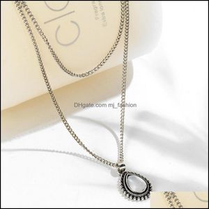 Pendanthalsband Böhmen Layered Opal Choker Necklace Gemstone Teardrop Halsband Charm Pendant Statement smycken för W DHSeller2010 DHFMK