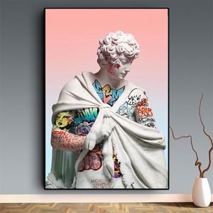 Cavans Painting Abstract Vaporwave Sculpture of David Modern Posters Prints Wall Art picture for Living Room Home Decor Cuadros