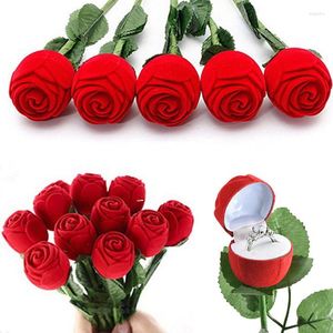 Confezione regalo 1Pc Rose Ring Box Fiore rosso romantico per la decorazione di nozze di fidanzamento Decorazioni a sorpresa per gioielli di San Valentino