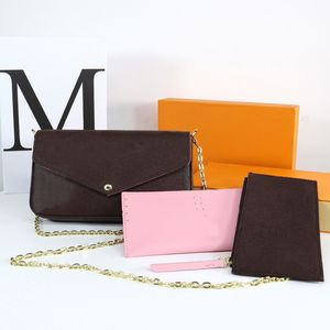 Conjunto de três bolsas de bolsa de carteira de carteira de carteira para feminino de Pochette Bolsa de couro ombro de couro de alta qualidade Saco de carteira 03