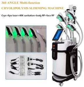 Salong Använd 5 huvuden Cryolipolyss Slimming Machine med dubbel haka Borttagning Fettfrysning Cryoterapi 40KHz Cavitation RF 8 Laser Pads Beauty Equipment