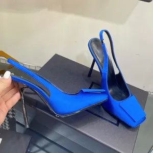 Sarı mavi ipek saten seksi elbise ayakkabıları kadın pompalar sivri ayak tokası yüksek topuk lüks siyah 11.5cm sığ seksi dans partisi düğün ayakkabıları büyük beden us12