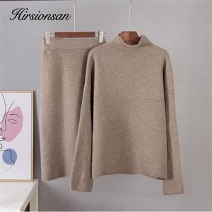 Two Piece Dress Hirsionsan Elegant Knitted Sweater Skirt Suits Women Soft Sexy Female Sets 2 Pieces Slim Fit and Loose Tops Ladies Ourfits 220906