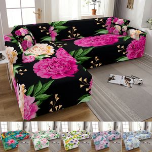 Stol täcker elastisk soffa för vardagsrum 3D Flower Print Stretch Slipcovers Sectional Couch 3 -sits Funda de SOF L Form 220906