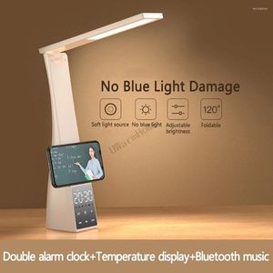 Table Lamps Led Desk Lamp With Bluetooth Speaker Temperature Alarm Clock Dimmable Touch Foldable Reading Light Eye Protection