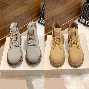 Designer Matin Boot JC Normancho Lace-Up Leather Boots Gray Yellow Platform Booties Top Women Casual Sneakers Luxury Womens Shoes Storlek 35-41