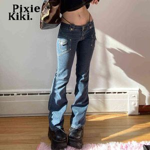 Kadınlar kot pixiekiki seksi alçak skinny jeans kadın sokak kıyafetleri vintage kıyafetler y2k parlama pantolonları 90s estetik denim pantolon p67-di50 t220825