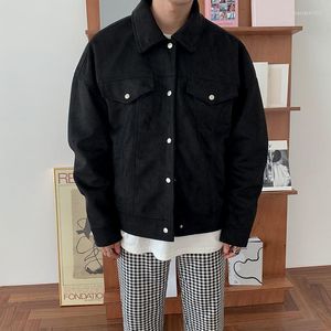 Men's Jackets Spring 2022 Men's Lapel Jacket Short Korean Fashion Youth Coat Single Breasted Double Pockets Workwear 2Y5283