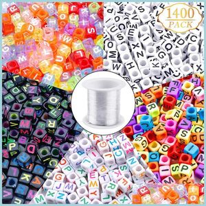 Acrylic Plastic Lucite 1400Pcs Letter Loose Beads Acrylic Alphabet Bead Kit With Elastic String For Diy Jewelry Making Carshop2006 Dhdel