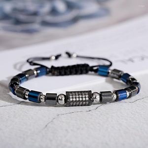 Pulseira de hematita azul de charme homme pulseras 2022 artesanato de cubo de zircão branco jóias masculinas de cobre