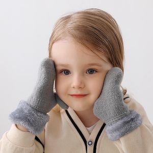 Winter Kinder Fäustlinge Outdoor Warme Ski Fäustlinge Verdicken Wolle Stricken Baby Handschuhe Für Jungen und Mädchen 1-3 Jahre alt