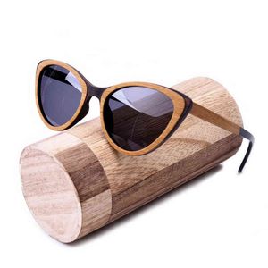 Óculos de sol Gato Olhos de sol com os óculos de sol clássicos de madeira real feminino de moda de moda de moda lente polarizada lente ébano bambu moldura com o caso T220831