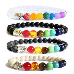 Braccialetti con ciondoli Pietra naturale 7 Bracciale Chakra Bracciale elefante Perline rotonde Diffusore di olio essenziale Moda tutore elastico Dhseller2010 Dhnfe