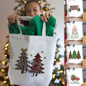 ショッピングバッグメリークリスマスキャンバスバッグギフト再利用可能な買い物客のトートチートクリスマスツリーフォールドファッション女性肩