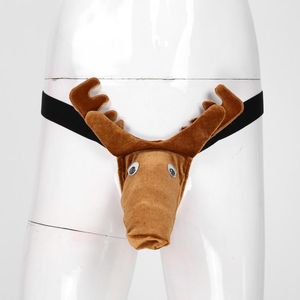 Erkek G Strings Seksi Erkek Tanga Sevimli Elk İç çamaşırı Külotu Komik İç Giyim Noel Kostümü Bulge Tecesi Düşük Bel Kadar T-Back Brifs