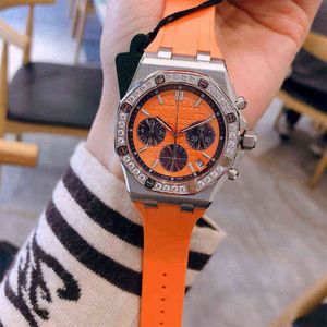 Series Multifunctional Timing Diamond Inlaid Rubber Three Eye Fashion Womens Watch