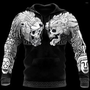 Hoodies masculinos México Aztec Skull Tattoo 3dprinted Cultura mexicana Capuz casual Spring unissex Zipper Men/Sweatshirt feminina