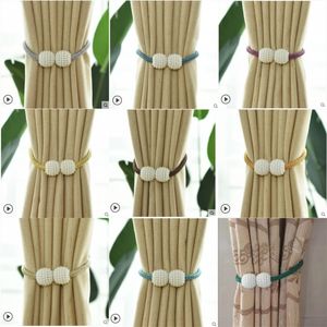 Curtain Poles pair Magnetic Curtains Tieback Tie Backs Holdbacks Buckle Clip Strap Magnet Pearl Ball Curtain Hanging Belts Rods Rope Accessoires D3