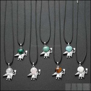 Pendant Necklaces 12Pcs Natural Stone Fairy Spirit Pendant Necklace Trends Dancer Angel Angle Wings Crystal Pendants Jewelry Chocker Dh8Kd