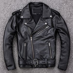 Men's Leather Faux Spring Classical Motorcycle Oblique Zipper Jackets Men Natural Calf Skin Thick Slim Cowhide Moto Biker Man 220907