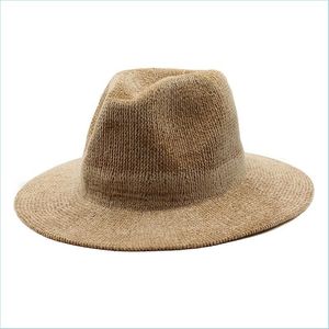 ケチなブリム帽子女性の男性帽子hat felt fedora hats fedoras fedoras雌の男性シェニルニットワイドブリムキャップウーマンマンジャズパナマキャップbdehomedhywm