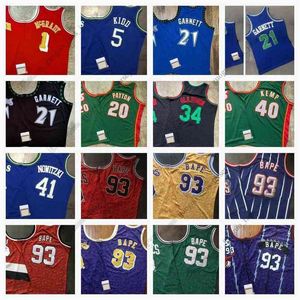 Zszyte koszulki do koszykówki retro 20 Payton 40 Kemp 34 Allen 41 Nowitzki Wysoka jakość koszulka czerwona niebieska rozmiar S-xxxl