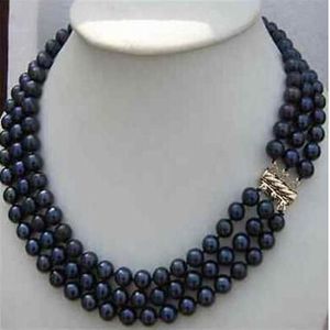 Vender Collar De Perlas al por mayor-Nuevas joyas de perlas finas Vender hilos triples mm Collar de perlas negras naturales de pulgadas de oro de k Groesp270o