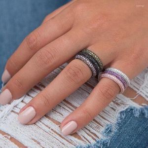 Cluster Ringe Bunte Stein Stil Rosa Schwarz Weiß CZ Zirkon Verlobungsschmuck Ewigkeit Frauen Band Stapeln S925 Für Hochzeit