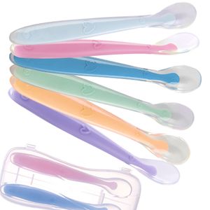 Tazze Piatti Utensili Cucchiaio morbido in silicone per bambini Formazione Cucchiai per alimentazione per bambini Bambini Neonati Rilevamento della temperatura 220906