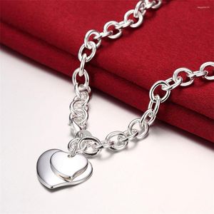 H￤nge halsband 925 sterling silver 18 tum kedja tv￥ hj￤rta f￶r kvinnor br￶llop engagemang smycken g￥va