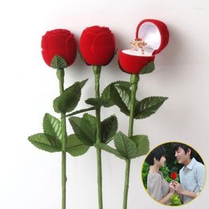 Gift Wrap Red Rose Ring Box Velvet Wedding Originality Fashion Valentines Engagement Personalized Jewellery Packaging Boxes