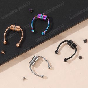 Women Fake Piercing Nose Ring Hoop Septum Non Piercing Nose Clip Rock HipHoop Stainless Steel Magnet Fashion Body Jewelry