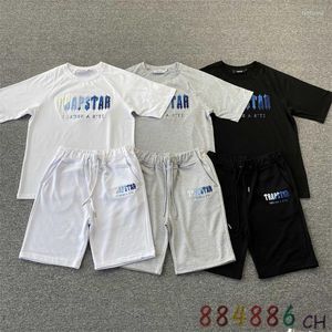 Herr T-shirts Dam Trapstar Vit Blå Handduk Broderi Kortärmade Shorts Set Vår Sommar Mode Streetwear T-shirtMotion aktuell