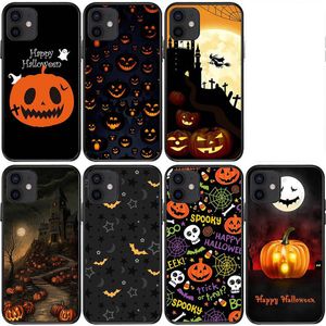 ハッピーハロウィーンカボチャソフトTPUケース用iPhone 15 14 PRO MAX 13 12 11 XR XS X 8 7 PLUS 6 6Sランタンゴーストスカルムーンプリントブラックファッション携帯電話バックカバースキン