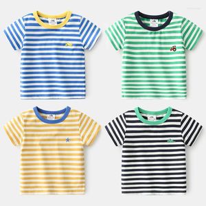 Shirts 2022Summer England 2 3 4 6 8 10 Years Children'S Clothing Cotton Short Sleeve Cartoon Car Striped T-Shirt For Kids Baby Boys