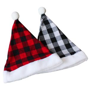 Christmas Plaid Hats Cloth Fabric Santa Buffalo Red/ Black Plaid Holiday Hat for Xmas New Year