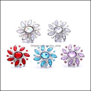 Other Rhinestone Flower Snap Button Jewelry Components Sier 18Mm Metal Snaps Buttons Fit Bracelet Bangle Noosa B1218 Dro Dhseller2010 Dhm3W