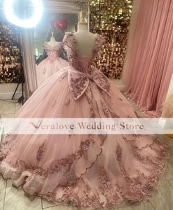 Princess Pink vestidos de 15 anos Quinceanera Dresses Appliques Lace Off Shoulder Sweet 16 robes de soiree Girl Prom Wear
