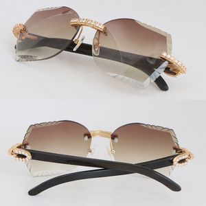 Superior Suppliers Big Stones Sunglasses for women Luxury Diamond Cut Lens Rimless Black Buffalo Horn Sun glasses Male and Female Design Classical Model